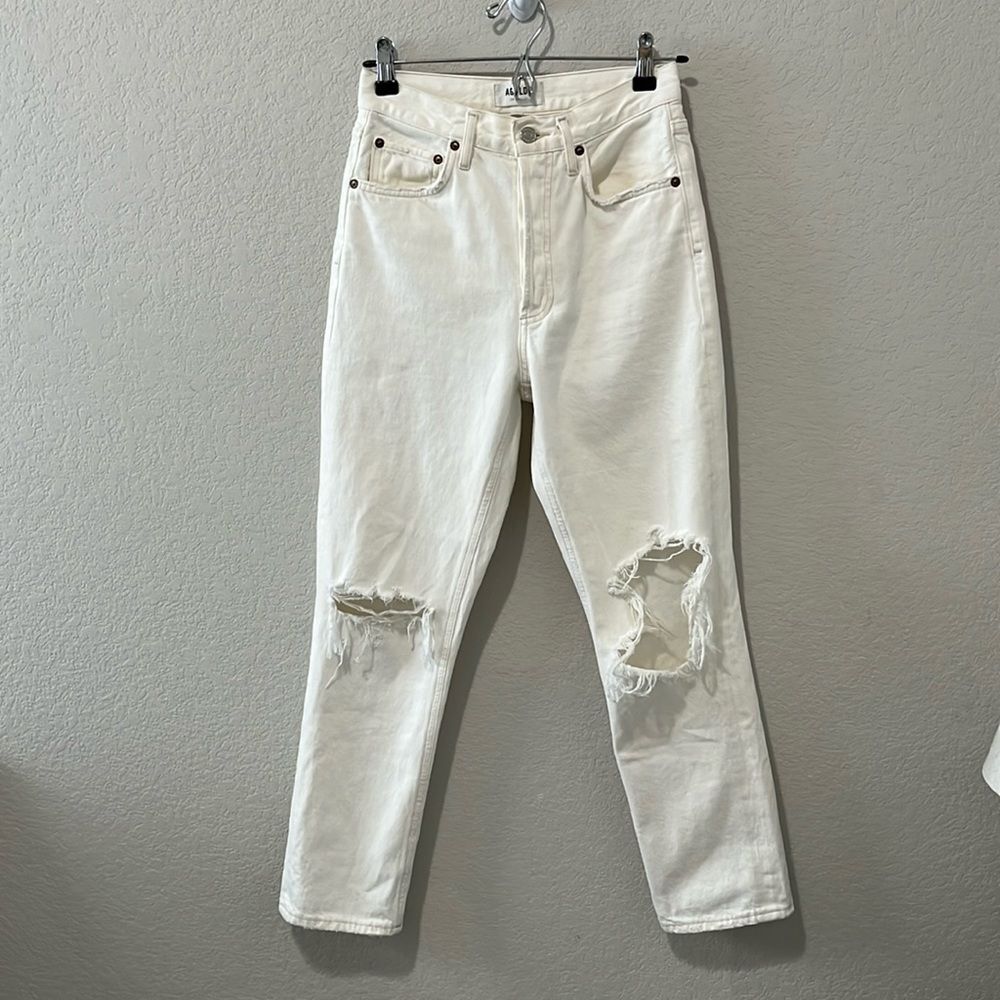 AGOLDE Riley High Rise Straight Crop Distressed Jeans Off White Size 25